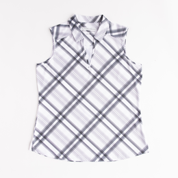 Diagonal Plaid Sleeveless Polo Shirt