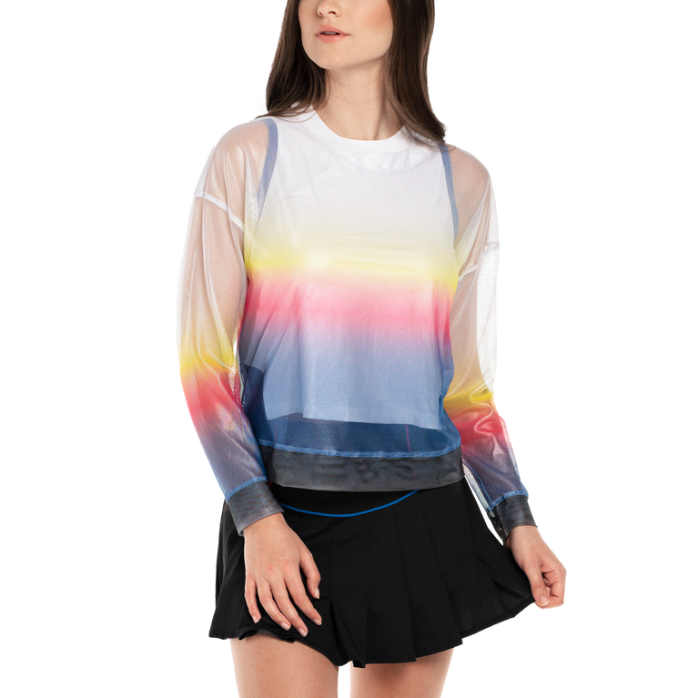 Neon Light Ombre Mesh Long Sleeve Pullover Top