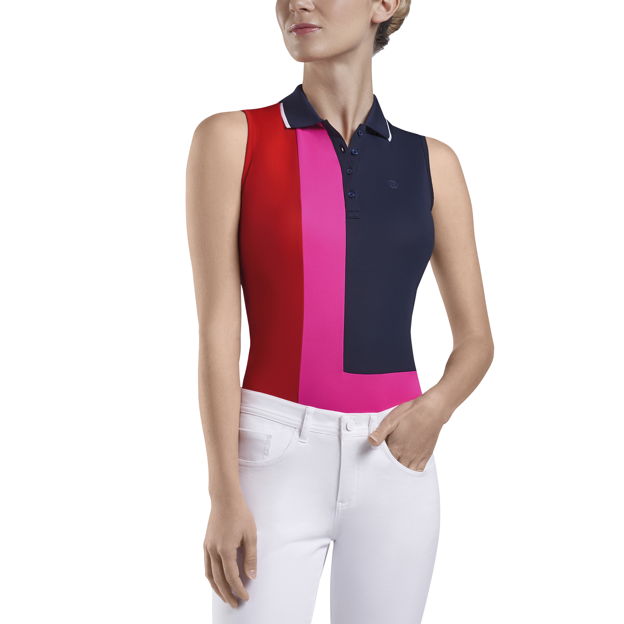 PGA TOUR Womens Sleeveless Colorblock Polo Shirt 