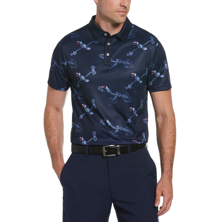 Linear Toucan Print Short Sleeve Golf Polo Shirt