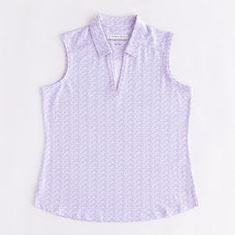 Leaf Print V-Neck Sleeveless Polo Shirt