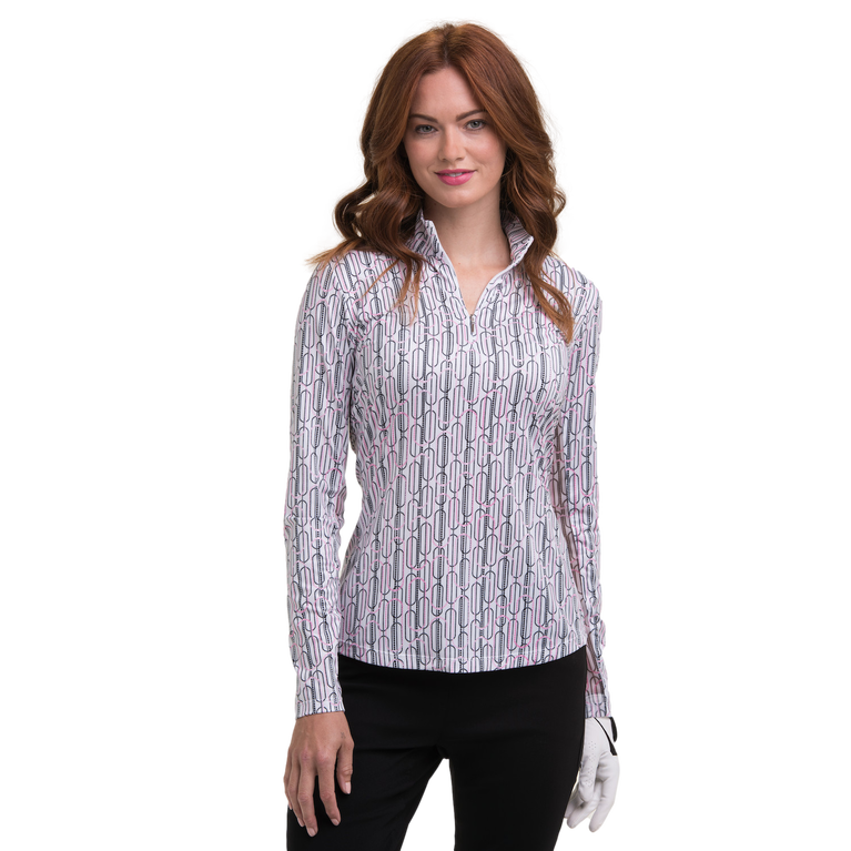 Dot Deco Geo Print Quarter Zip Pull-Over