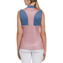 Geo Fish Print Sleeveless Racerback Polo Shirt