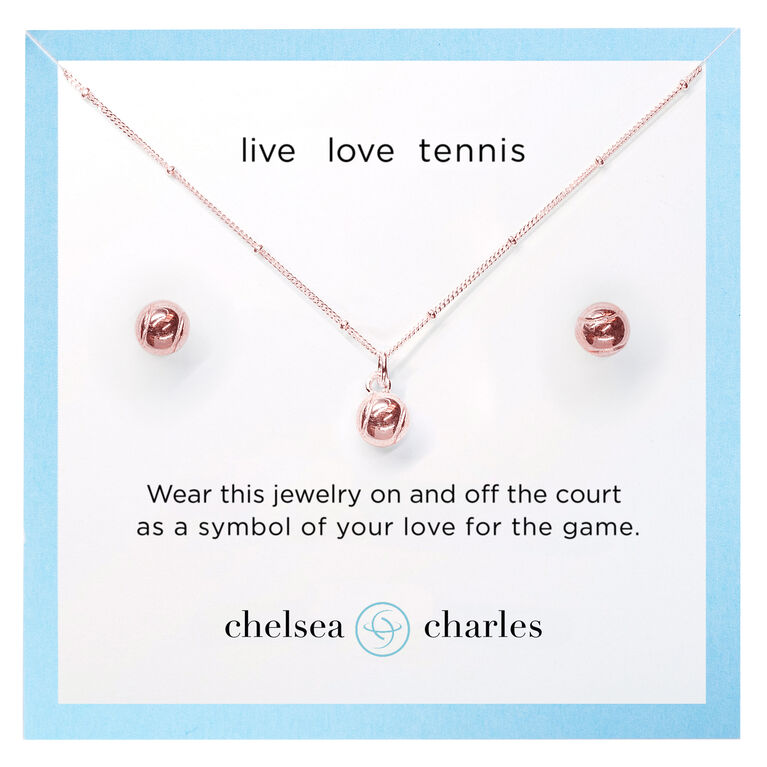 Chelsea Charles CC Sport Rose Gold Tennis Necklace and Earrings Gift Set