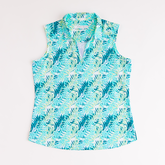 Tropical Floral Sleeveless Polo Shirt