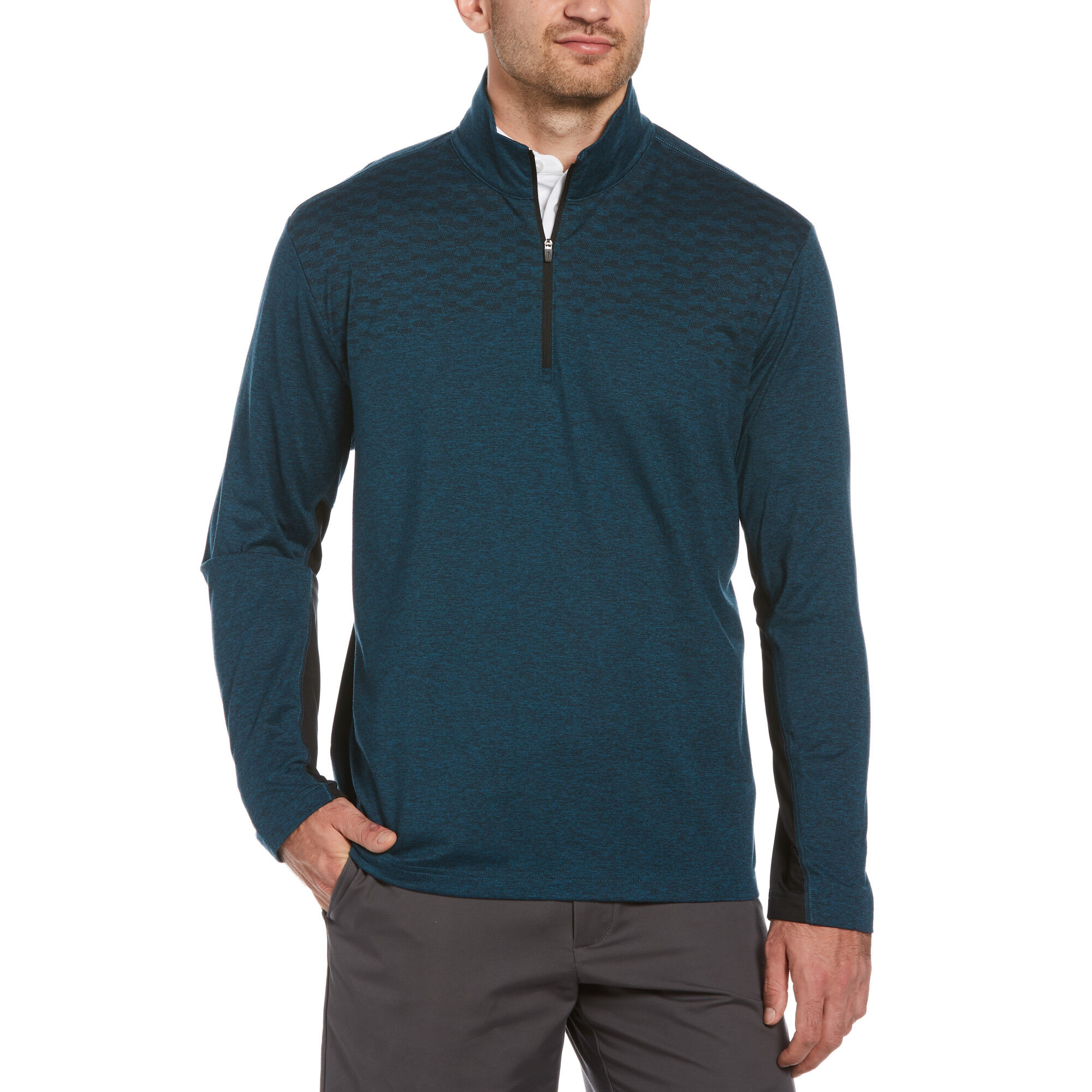 PGA TOUR Men's Standard Long Sleeve Lux Touch Quarter Zip Chest Print Jacket 