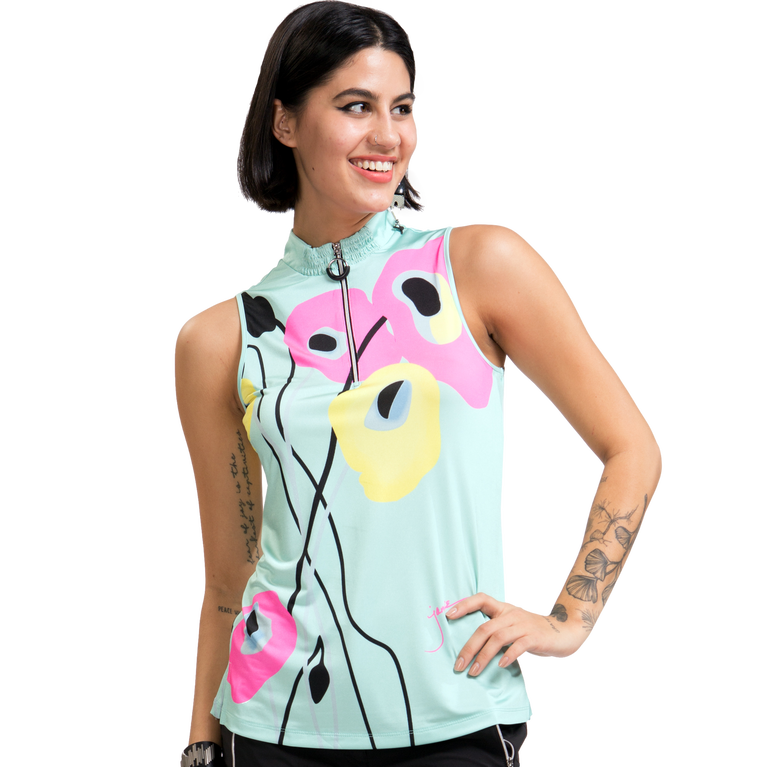 Venus Collection: Poppies Floral Sleeveless Quarter Zip Top