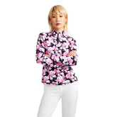 Alternate View 1 of Floral Silky Tech Ruched Quarter Zip Pull Over