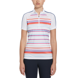 Striped Zip Mock Short Sleeve Polo Shirt