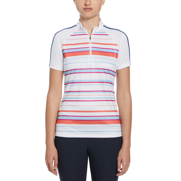 Striped Zip Mock Short Sleeve Polo Shirt