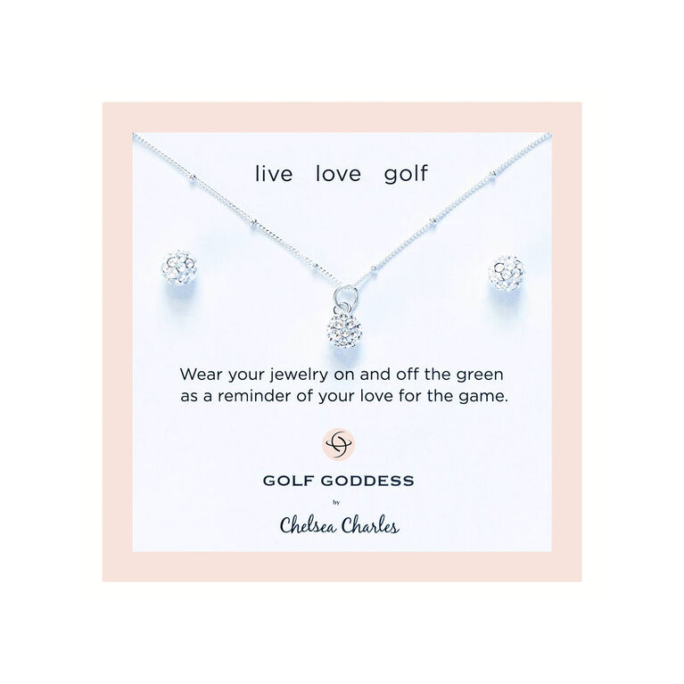 CC Sport Silver Golf Ball Necklace &amp; Earring Set for Little Girls and Tweens