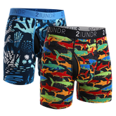 Swing Shift 6&quot; Boxer Brief 2 Pack - Coral / Shark