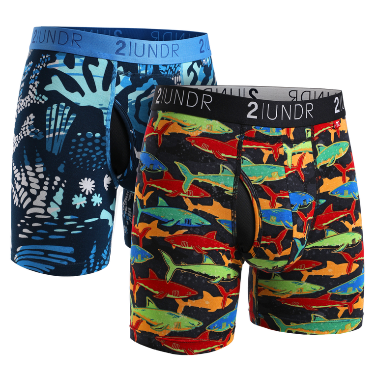 Swing Shift 6&quot; Boxer Brief 2 Pack - Coral / Shark