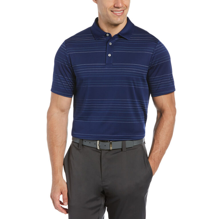 Tri-Color Fine Line Striped Short Sleeve Golf Polo Shirt