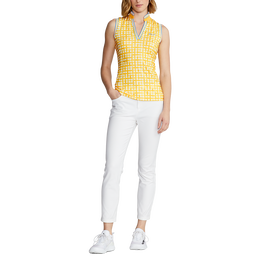 Gingham Tailored Sleeveless Stretch Piqu&eacute; Top Polo Shirt
