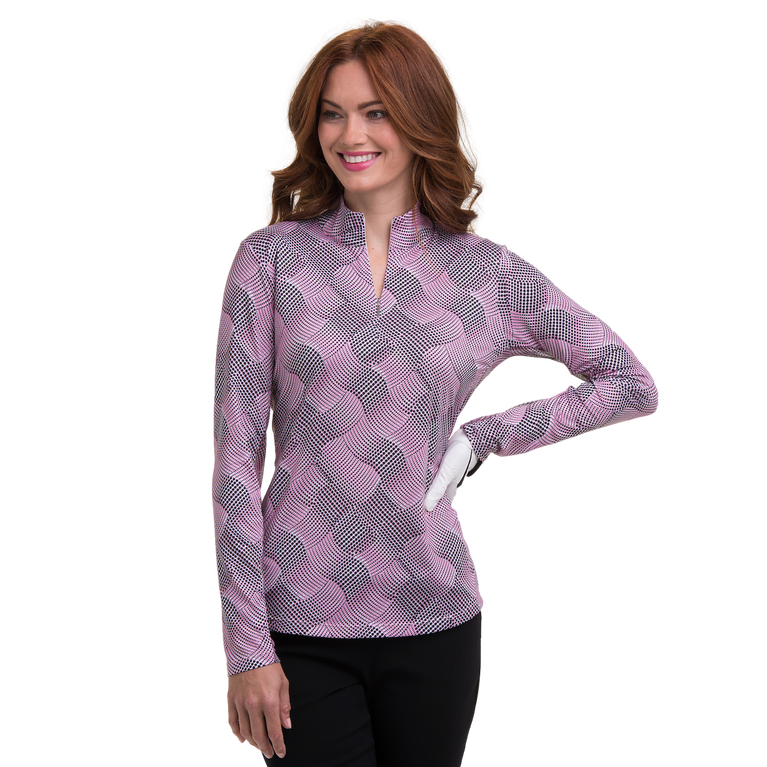Dot Ribbon Lattice Quarter Zip Pull-Over