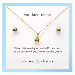 Gold Tennis Charm Necklace &amp; Earrings Gift Set