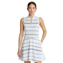 Striped Fit-and-Flare Sleeveless Piqu&eacute; Dress