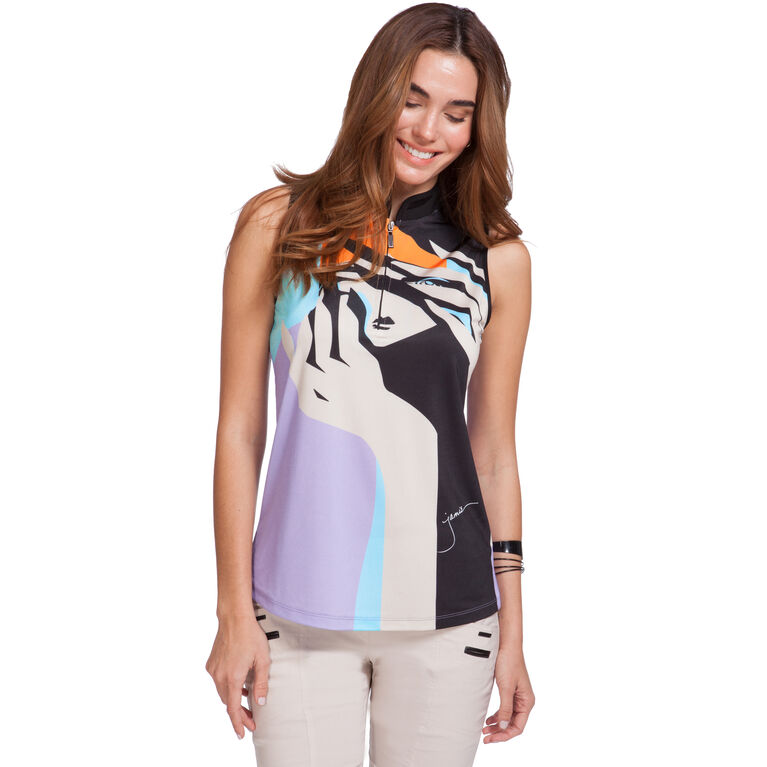 Oasis Collection: Incognito Print Sleeveless Quarter Zip Top