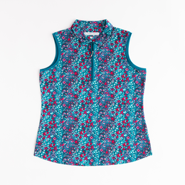 Fall Meadow Floral Sleeveless Polo Shirt