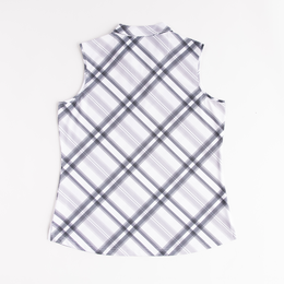 Diagonal Plaid Sleeveless Polo Shirt