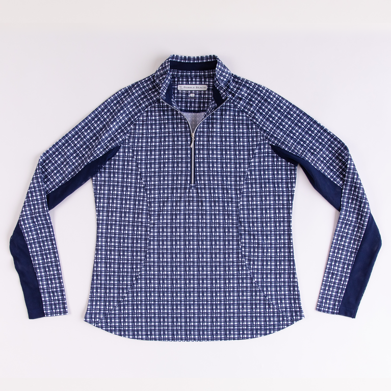 Grid Print Women&#39;s Textured Quarter Zip Pull Over