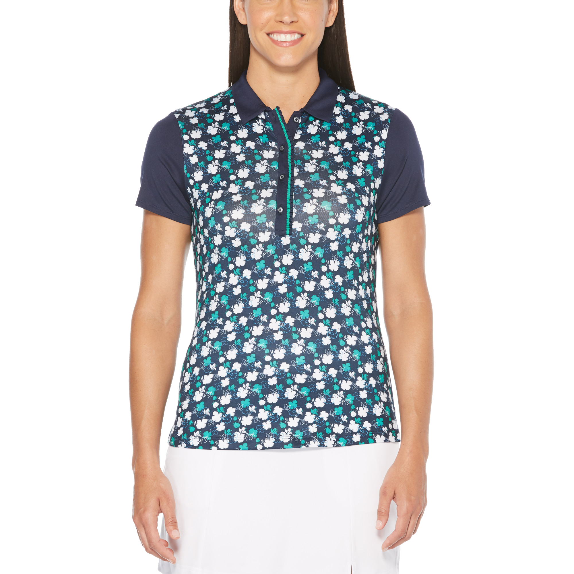 PGA TOUR Womens Short Sleeve Floral Printed Polo Shirt 