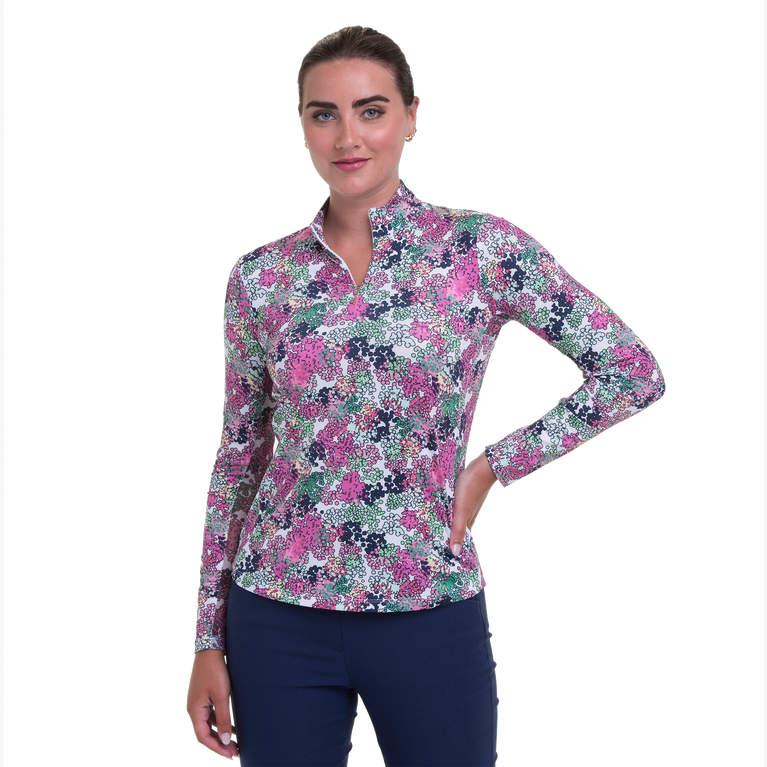 Hope Springs Eternal Collection: Retro Cluster Floral Print Quarter Zip Pull Over