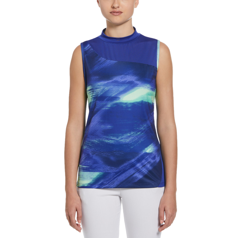 Brushed Abstract Print Sleeveless Golf Shirt