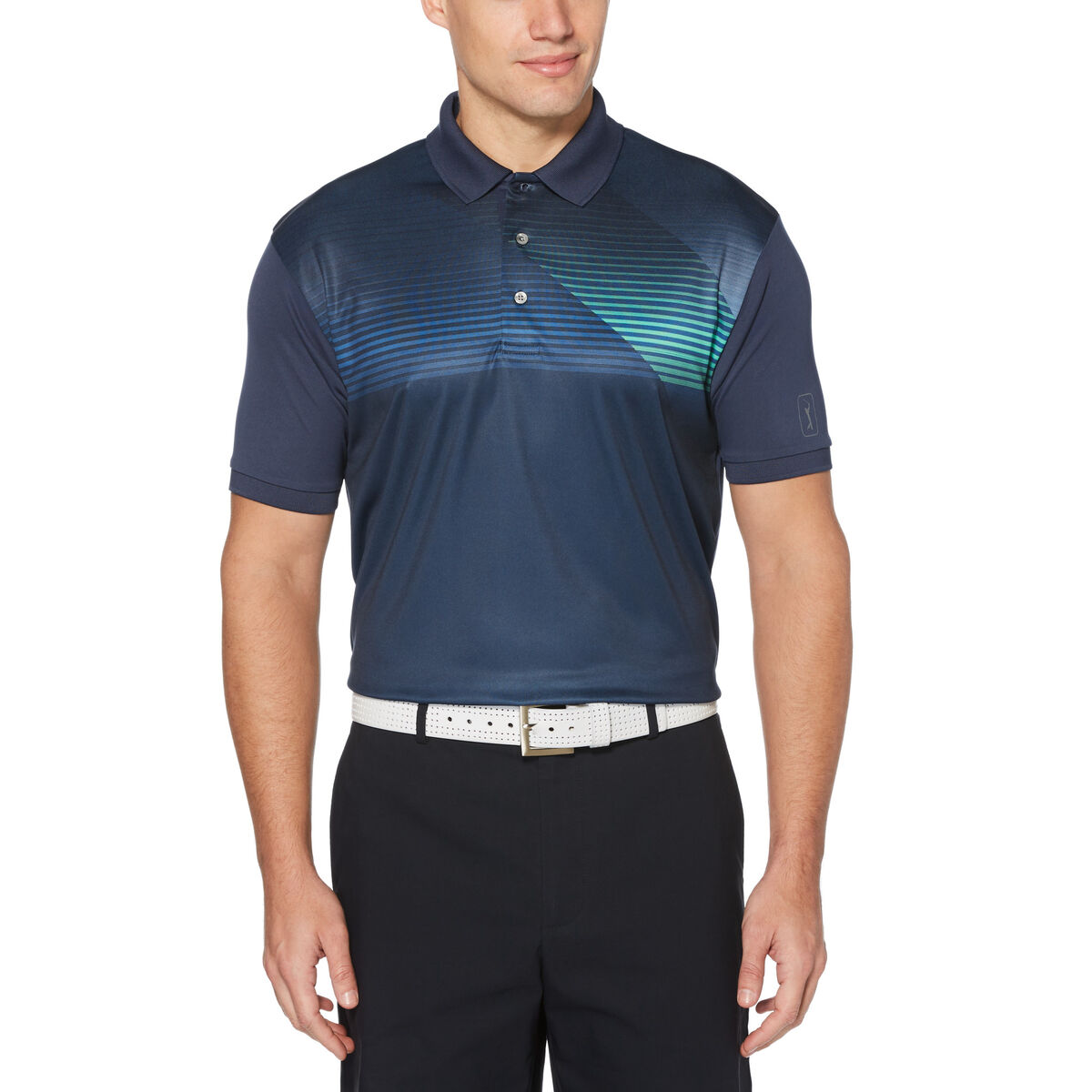 PGA TOUR Asymmetric Multi-Color Stripe Short Sleeve Golf Polo Shirt ...