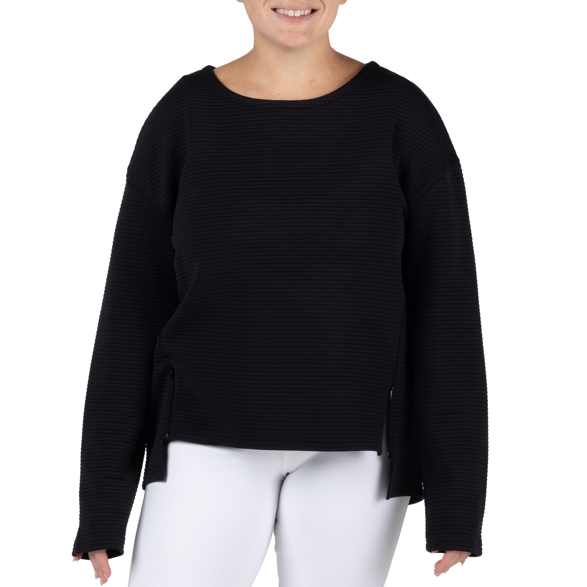 Quilted Boat Neck Long Sleeve Top