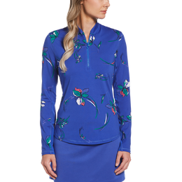 Floral Print Long Sleeve Quarter Zip Pull Over