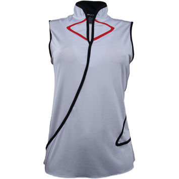 DKNY Sleeveless Stand Collar Top is a golf halter top with accent
