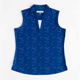 Mini Square Print V-Neck Sleeveless Polo Shirt