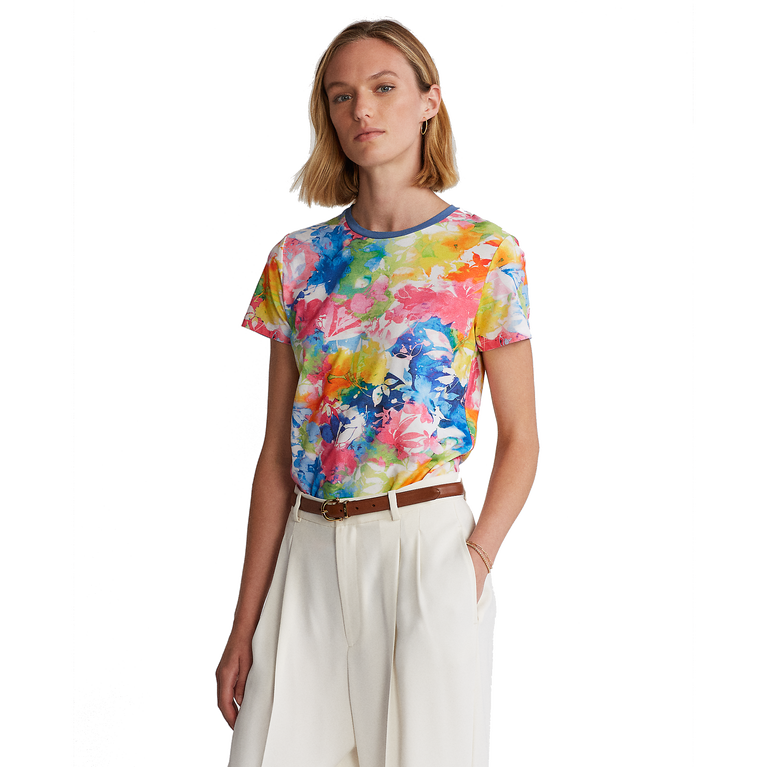 Floral Performance Stretch Short Sleeve Jersey Tee Shirt