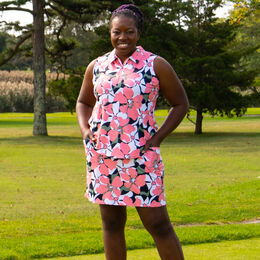 Vibrant Tropical Sunrise Floral Sleeveless Polo