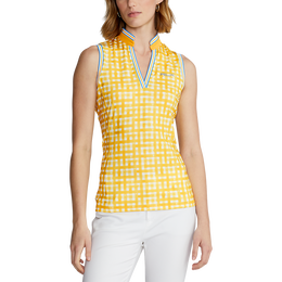 Gingham Tailored Sleeveless Stretch Piqu&eacute; Top Polo Shirt