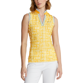 Gingham Tailored Sleeveless Stretch Piqu&eacute; Top Polo Shirt