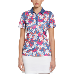 Floral Geo Print Snap Short Sleeve Polo Shirt