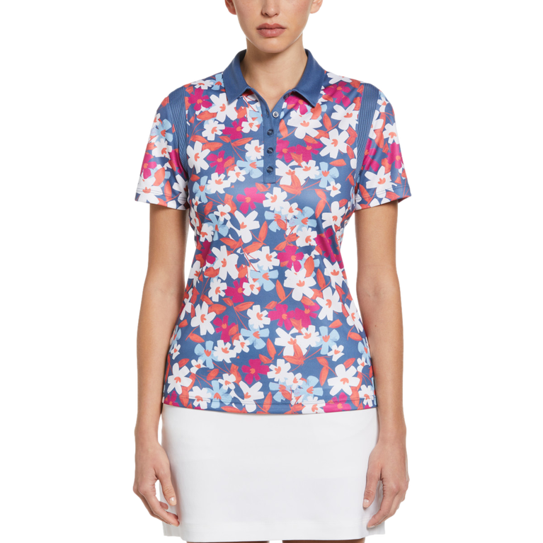Floral Geo Print Snap Short Sleeve Polo Shirt