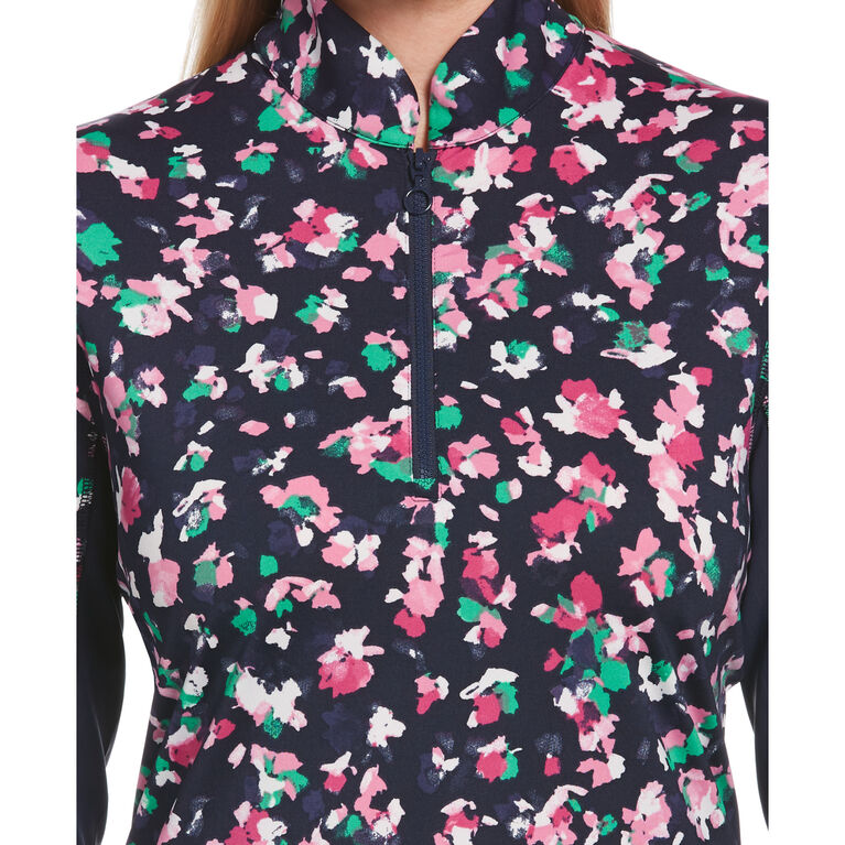 PGA TOUR Apparel Floral Print Sun Protection Long Sleeve Quarter Zip