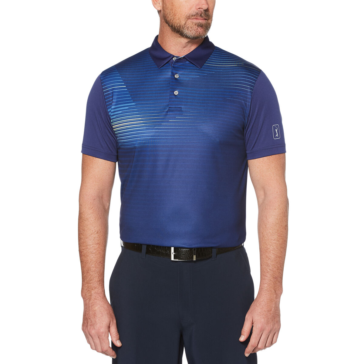 PGA TOUR Pro Series Linear Chest Print Short Sleeve Polo Golf Shirt