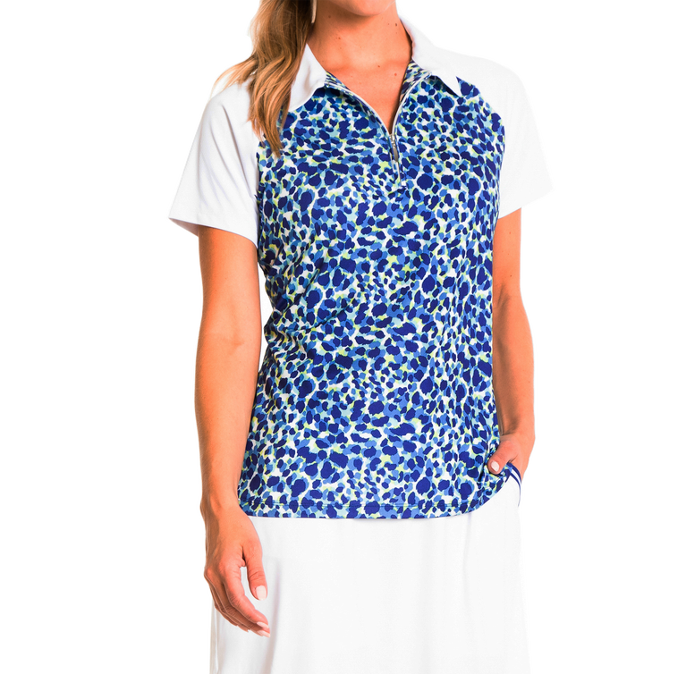 Court Haley Watercolor Print Short Sleeve Quarter Zip Polo Shirt PGA