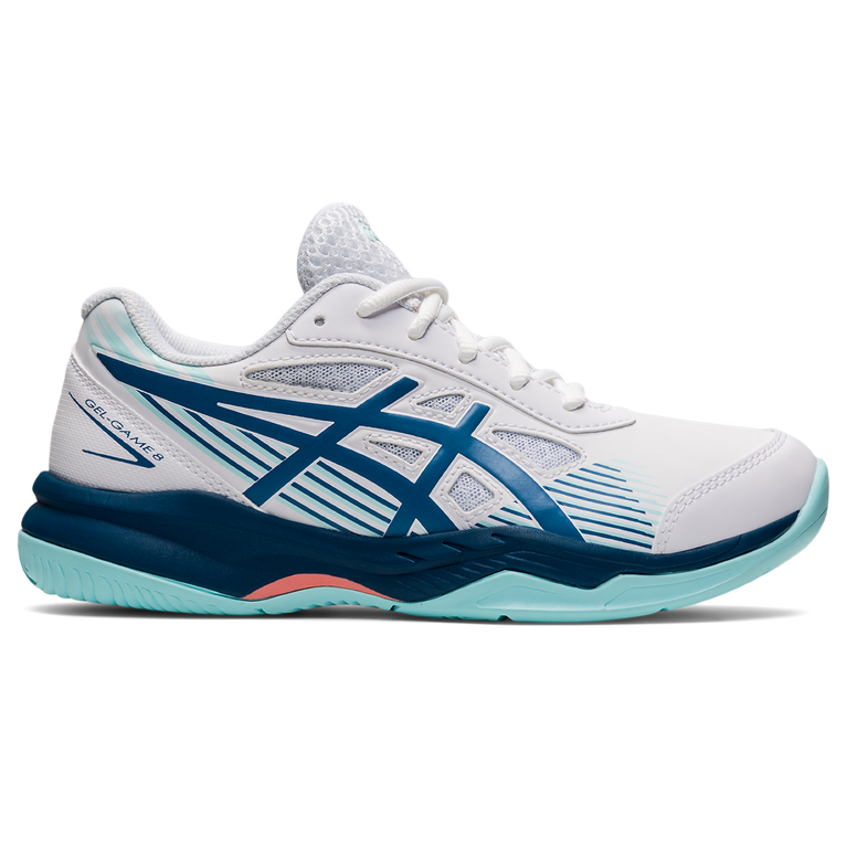 Asics Gel Game 8 Junior Kids Tennis Shoe White Blue PGA