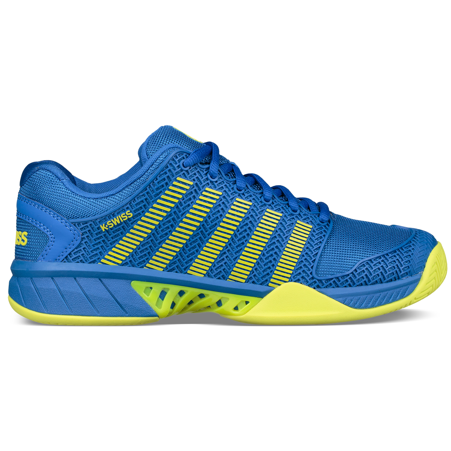 blue and yellow tennis shoes