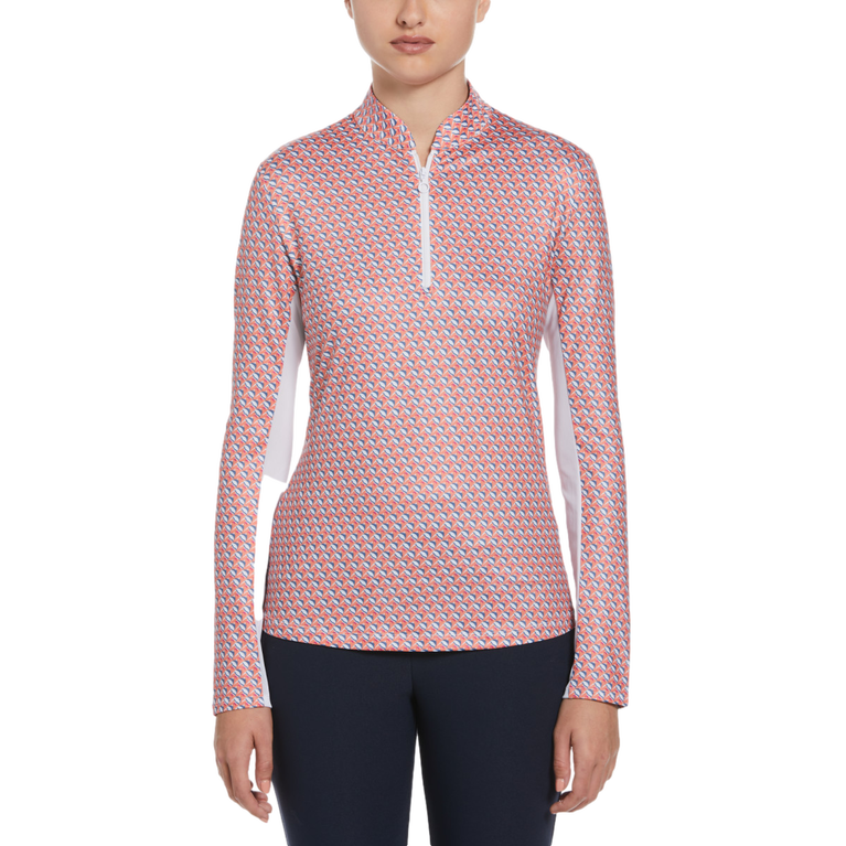 Geo Fish Print Quarter Zip Pull Over