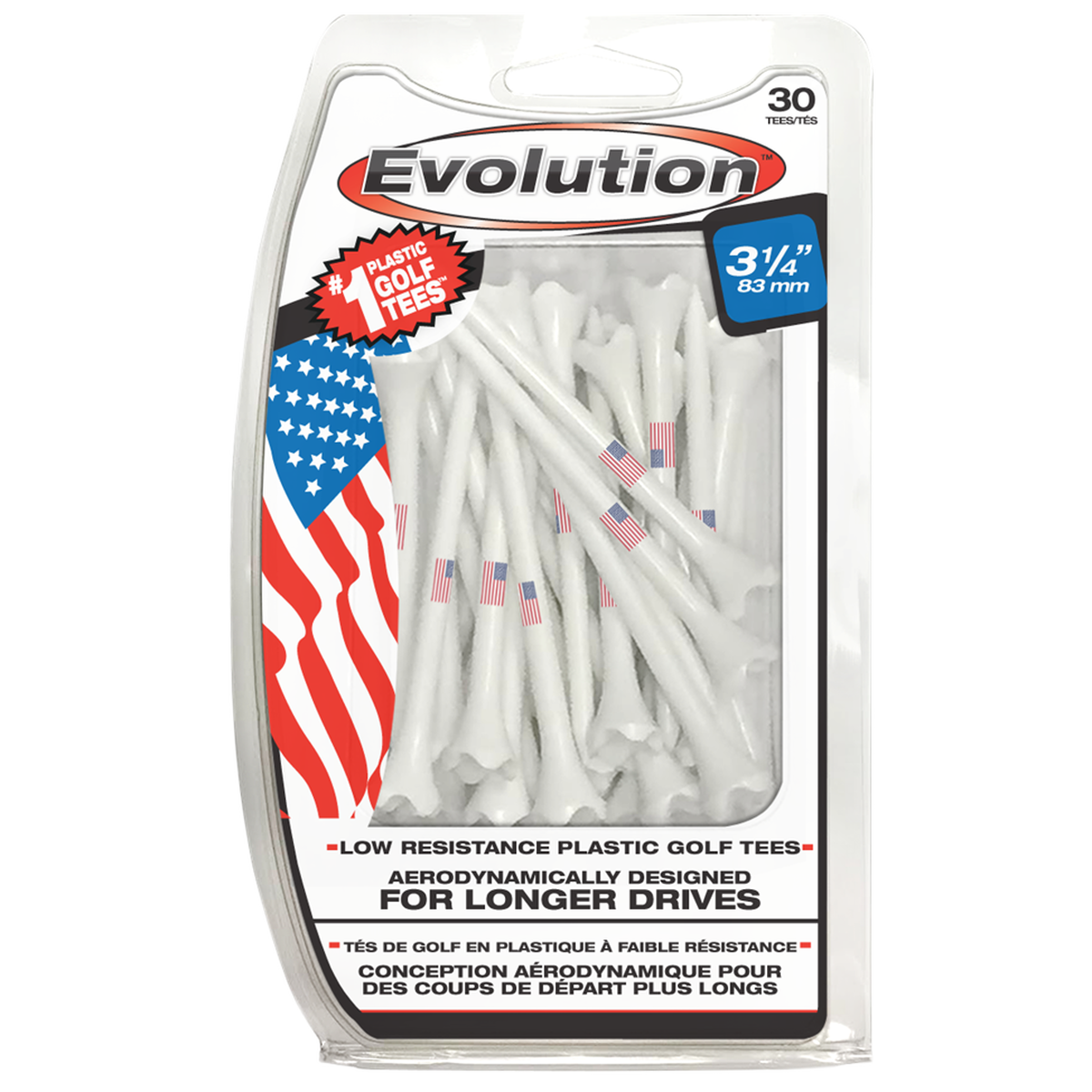 Professional Tee System 31/4 inch USA Golf Tees 30 Pack PGA TOUR