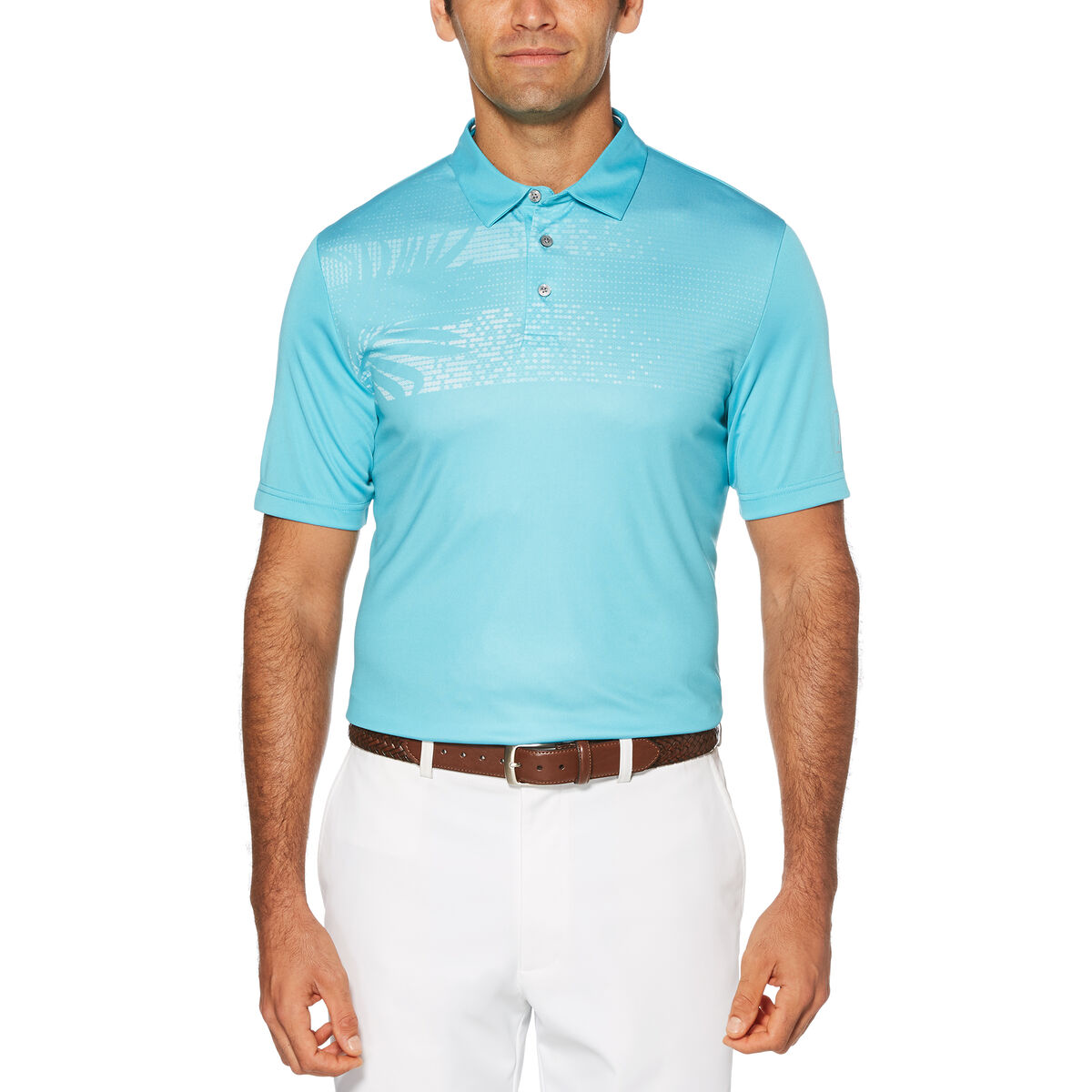 PGA TOUR Men's Pro Series Tropical Chest Print Short Sleeve Polo Golf