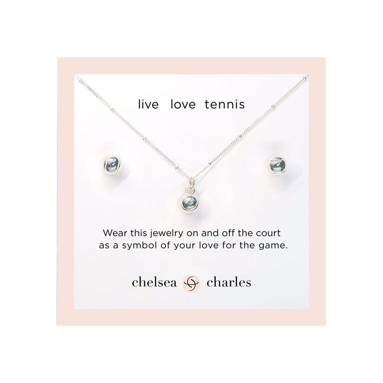 CC Sport Silver Tennis Necklace and Earrings Gift Set for Little Girls &amp; Tweens