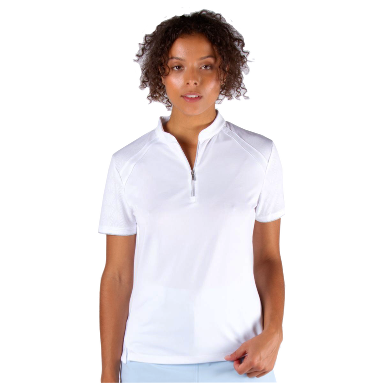 Marina Blue Collection: Mara Jacquard Short Sleeve Mock Neck Polo Shirt